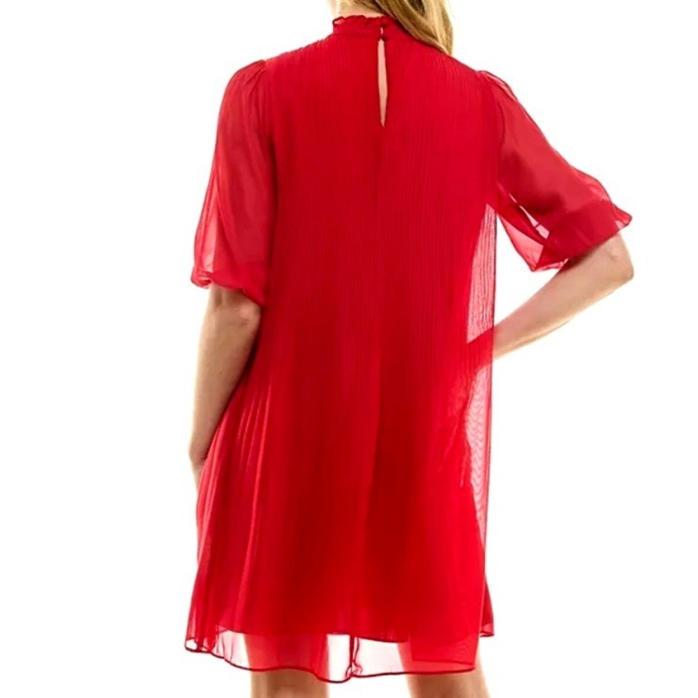 NANETTE LEPORE NWT Womens 4 Red Pleated Mock Neck Chiffon Lined Shift Mini Dress - Picture 2 of 10